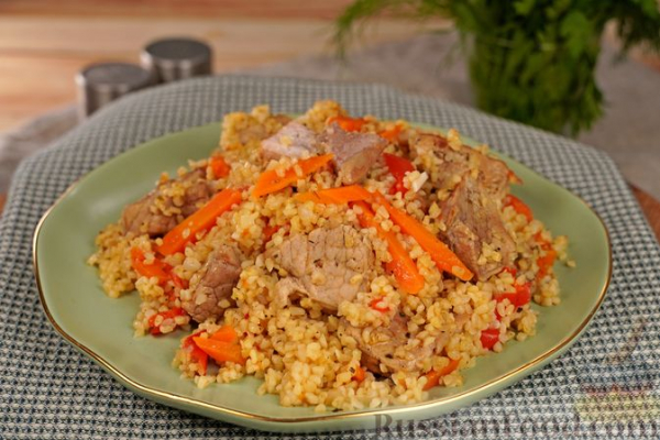Булгур с мясом и овощами, на сковороде