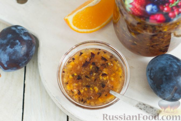 Сливы, перетёртые с апельсином и сахаром, на зиму
