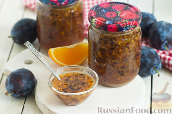 Сливы, перетёртые с апельсином и сахаром, на зиму