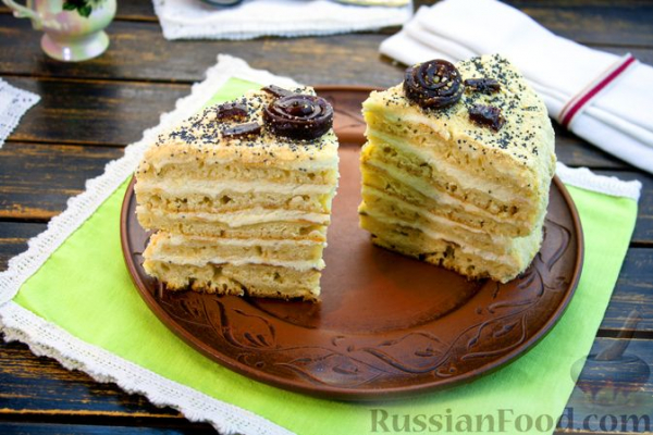 Маковый торт на сковороде, с творожно-масляным кремом
