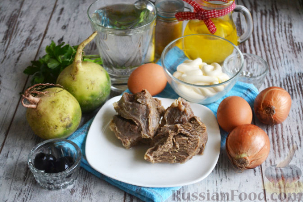 Салат из редьки, с мясом