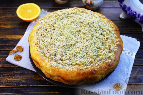 Сдобный пирог на топлёном молоке, с цедрой и ореховым штрейзелем