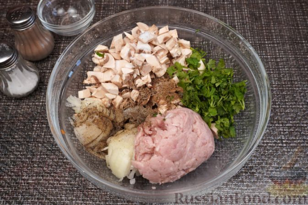 Дрожжевые бублики с куриным фаршем и грибами