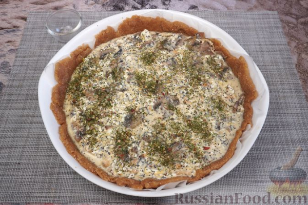 Гречневый киш с творогом, грибами и орехами