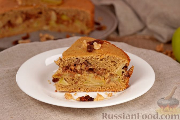 Овсяно-рисовый пирог с яблоками, орехами и изюмом, на кефире