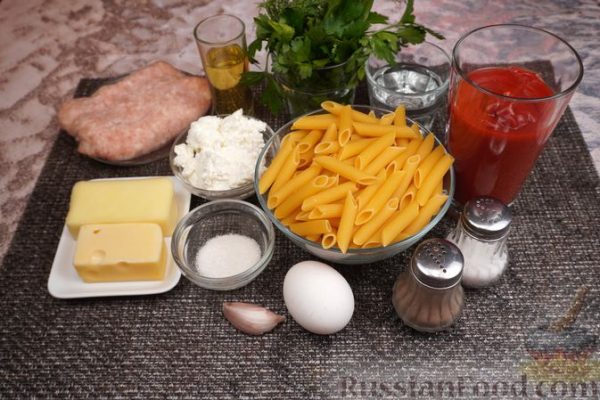 Запеканка из макарон с фаршем, творогом и сыром