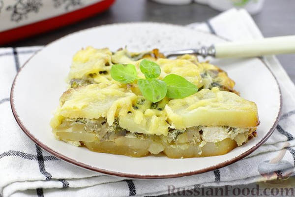 Картофельная запеканка с курицей и шампиньонами