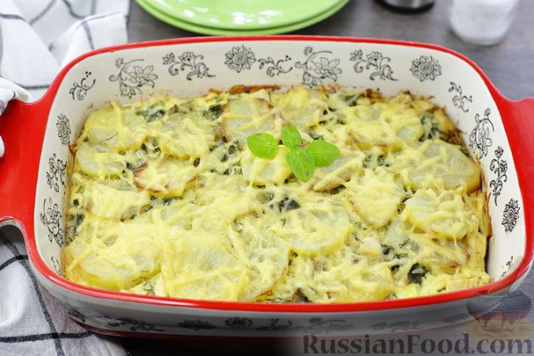 Картофельная запеканка с курицей и шампиньонами