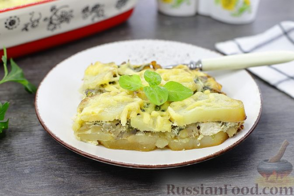Картофельная запеканка с курицей и шампиньонами