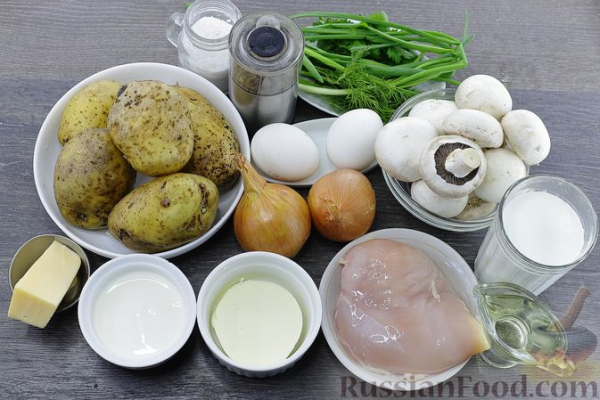 Картофельная запеканка с курицей и шампиньонами