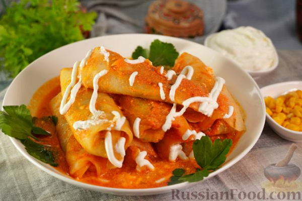 Голубцы с кукурузой и яйцами Голубцы с кукурузой и яйцами