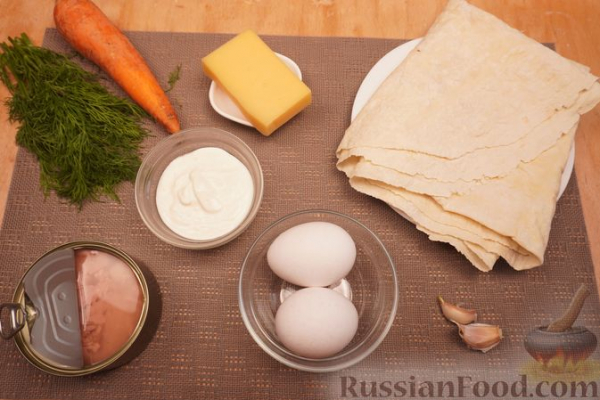 Закусочный рулет из лаваша "Мимоза"