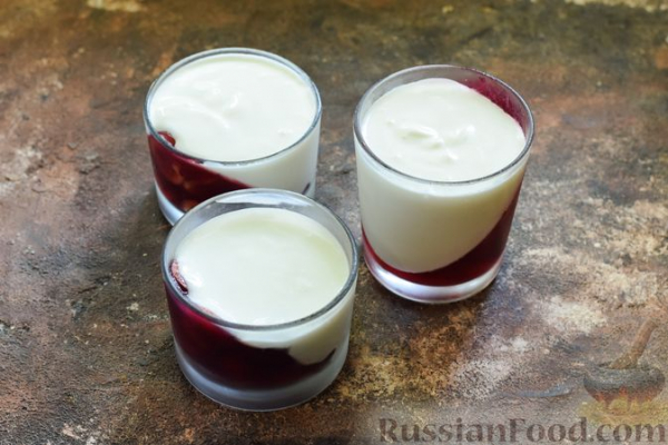 Сметанное желе с черешней и вишнёвым соком