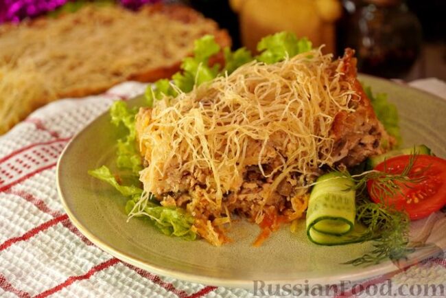 Кадаиф-бёрек с курицей и грибами